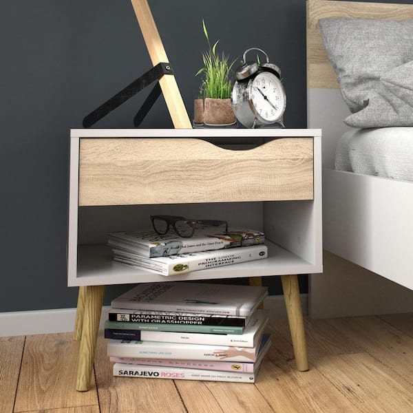 Tvilum Diana 1-Drawer White/Oak Structure Nightstand