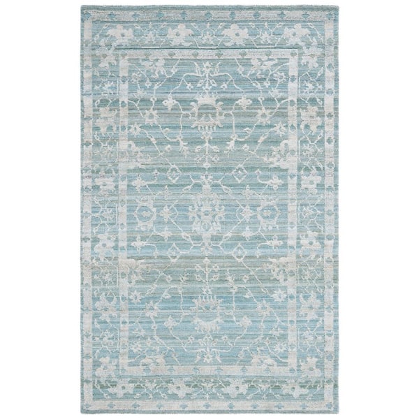 Marquee 4 ft. x 6 ft. Turquoise/Gray Ornate Border Area Rug
