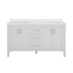 Sepal 60 in. W x 21 in. D x 34 in. H Double Sink Bath Vanity in Dove Gray with White Engineered Marble Top
