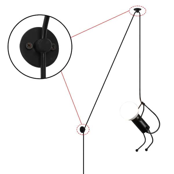 Zompoo 7 in. 1 Light Plug in Pendant Light with Black Ant Style and Switch, Industrial Adjustable Height Chandelier