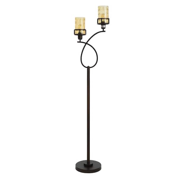 StyleCraft 68 in. Bronze Floor Lamp with Amber Glass Shade