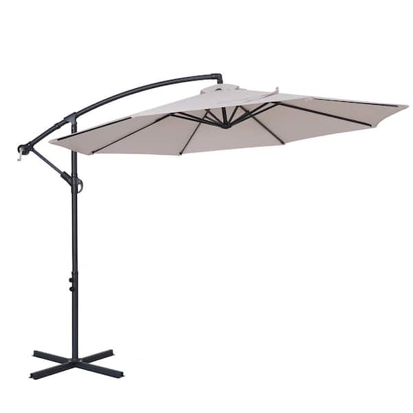 Inner Decor Seymo 10 ft. Steel Cantilever Tilt Patio Umbrella in Beige Without Weight Base
