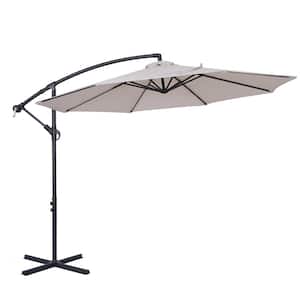 10 ft. Steel Cantilever Umbrella Tilt Patio Umbrella in Beige with Cross Base