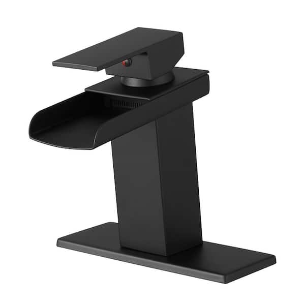 AIMADI Single Handle Single Hole Bathroom Faucet with Deckplate Waterfall Stainless Steel Bathroom Basin Taps in Matte Black