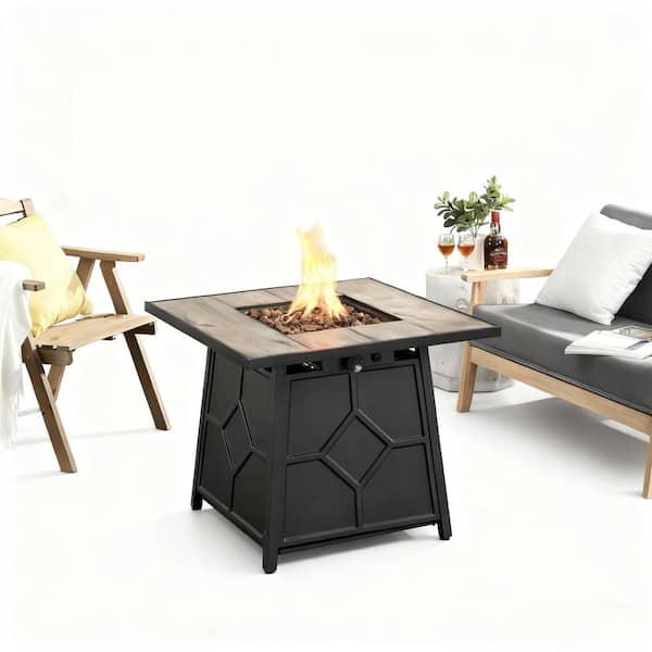 Patio Grey Square MDF and Iron Outdoor Fire Pit Table 25 in. with 40,000 BTU Auto-Ignition and Waterproof Cover