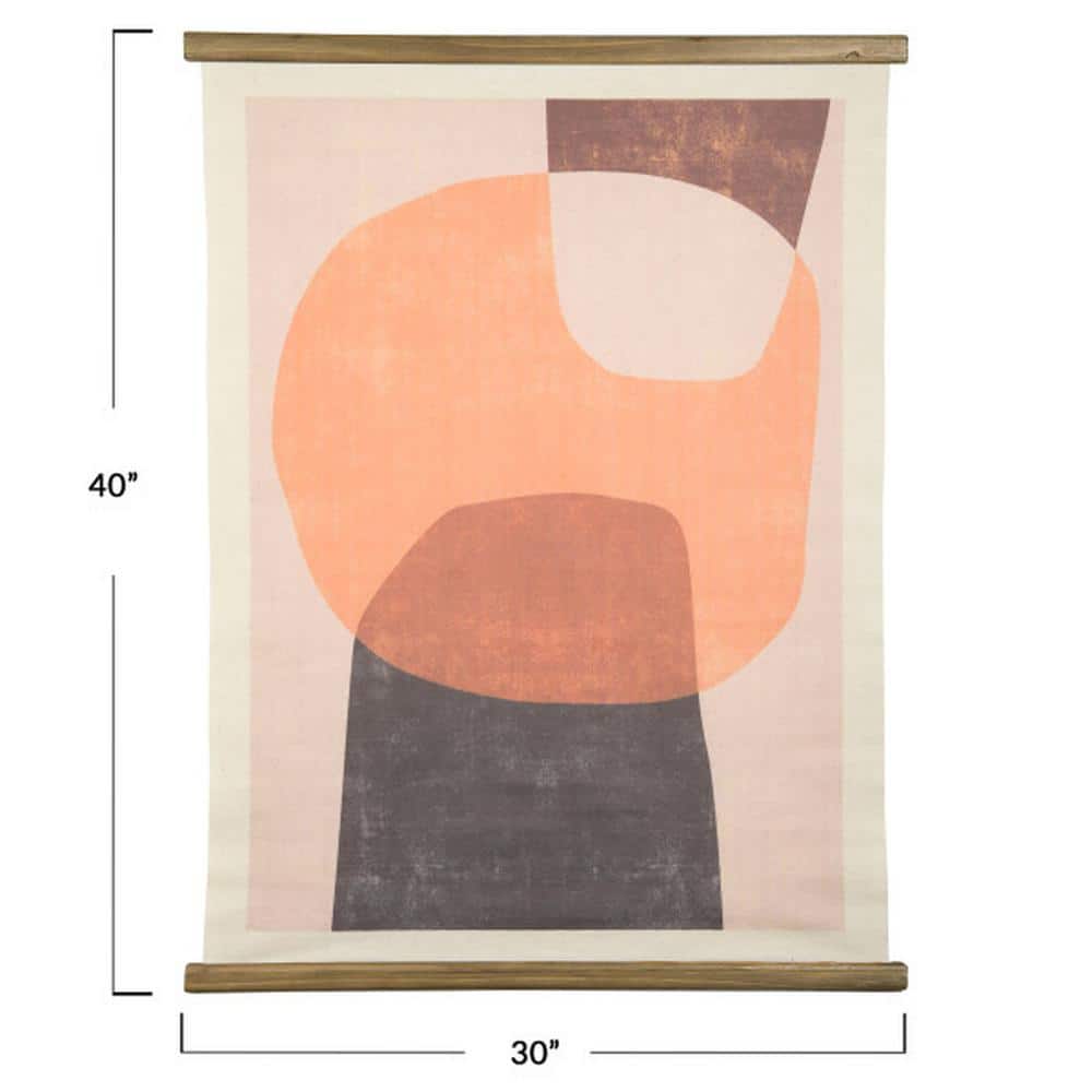 Tan and Brown Abstract Canvas Wall Scroll with Wood Frame