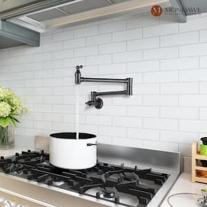 Retro Style Wall Mounted Pot Filler with Double Handles in Matte Black