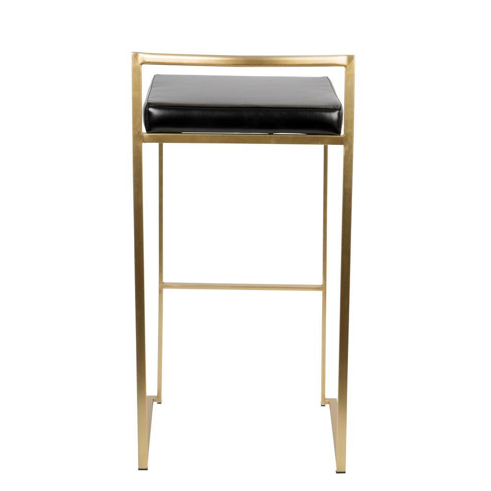 Fuji 34'' Gold Frame with Black Leather Seat Contemporary Bar Stool - Set of 2