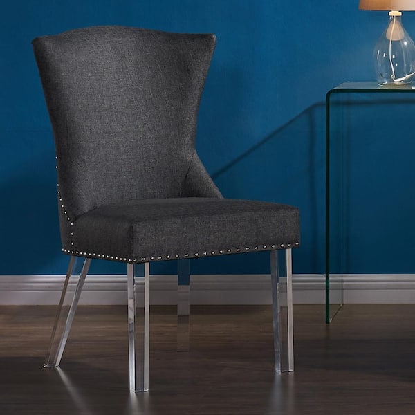 Armen Living Jade 39 in. Charcoal Fabric and Acrylic Finish Modern Dining Chair