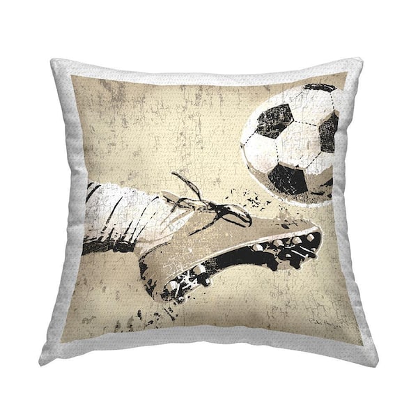 Foot Kicking Soccer Ball Beige Square Outdoor Throw Pillow