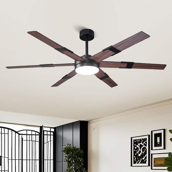 60 in. Indoor Integrated LED Matte Black Reversible Downrod Mount Windmill Ceiling Fan with Light and Remote Control