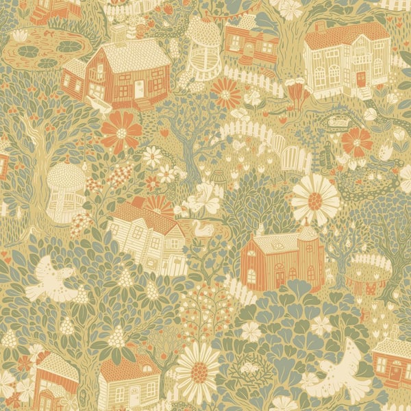 A-Street Prints Yellow Bygga Bo Butter Woodland Village Paper Non-Pasted Non-Woven Matte Wallpaper