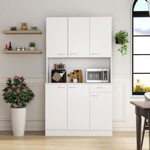 39 in. W x 15 in. D x 71 in. H White Linen Cabinet 71 in. Tall Wardrobe, Kitchen Cabinet with 6-Doors and 1-Open Shelves