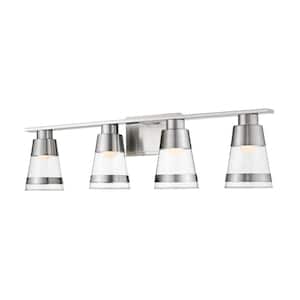 Ethos 32 in. 4-Light Brushed Nickel Integrated LED Shaded Vanity Light with Clear Glass Shade