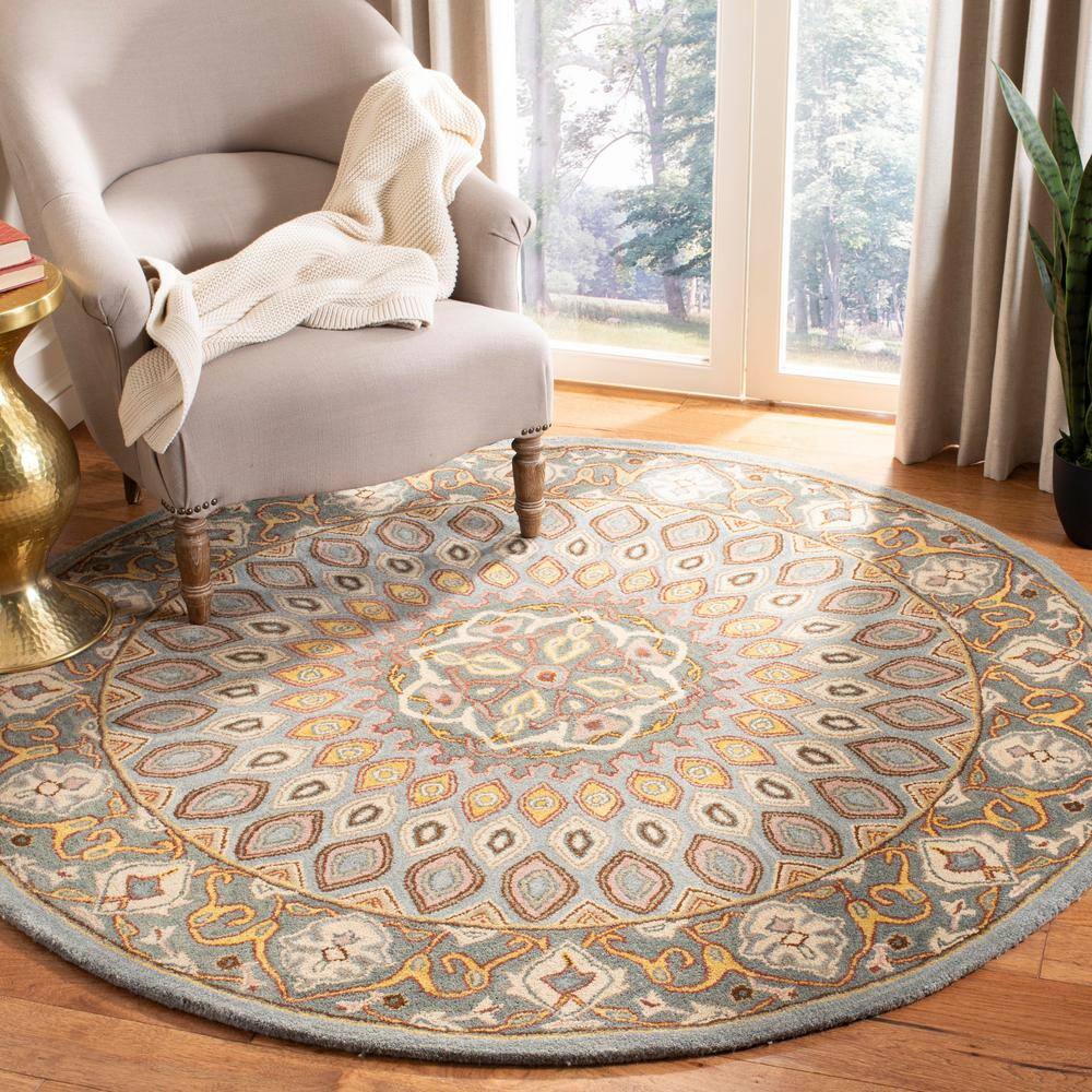Hand-Tufted Blue and Grey Wool Round Area Rug