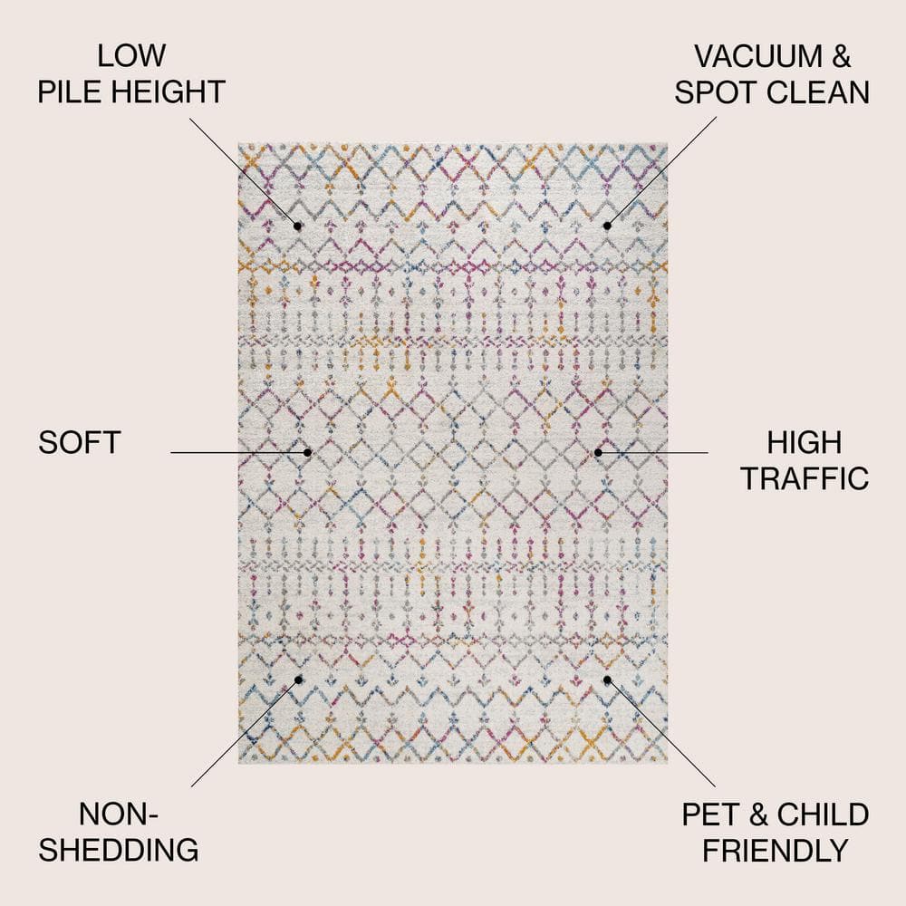 Ivory and Multicolor Synthetic Rectangular Trellis Area Rug, 3 ft. x 5 ft.