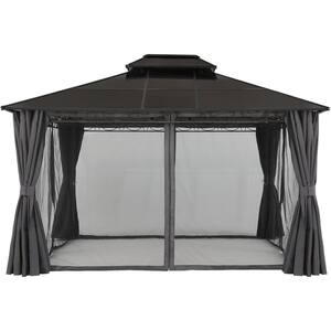 10 ft. x 12 ft. Dark Gray Double Vented Roof Gazebo with Privacy Curtains