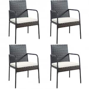 Wicker Outdoor Patio Lounge Chairs with White Cushions (2-Pack)