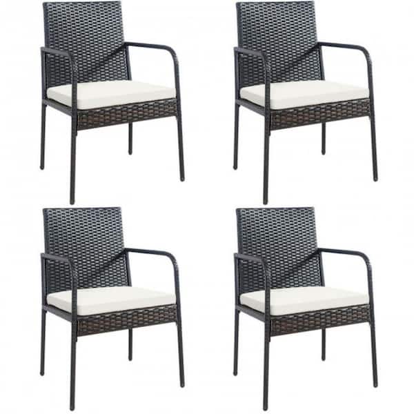 Alpulon Wicker Outdoor Patio Lounge Chairs with White Cushions (2-Pack)