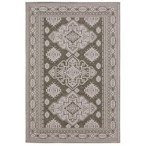 Imperial Gray 5 ft. x 8 ft. Oriental Triple Medallion Persian-Inspired Polyester Indoor Area Rug