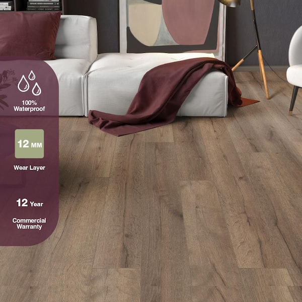 Skaggs Island Oak 12mm T x 7.56 in. W Waterproof Laminate Wood Flooring (15.95 sq. ft./Case)