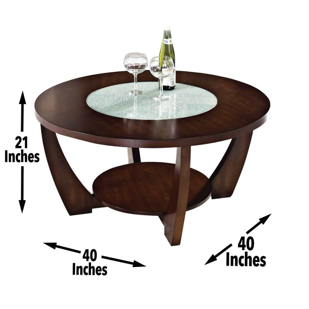 Rafael Round Cherry Wood Cocktail Table with Glass Inlay