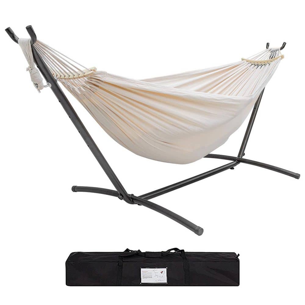 twocorn Portable White Hammock Bed with Stand Set with Carrying