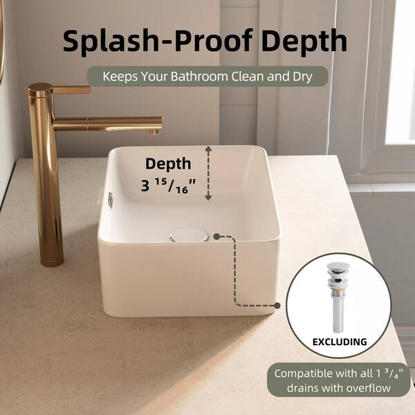 KSWIN 16"x12" White Ceramic Vessel Sink With Black Trim & Faucet Combo – Above-Counter Rectangular Bathroom Basin