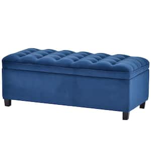 16.1 in. H x 46.5 in. W Blue Polyester Shoe Storage Bench