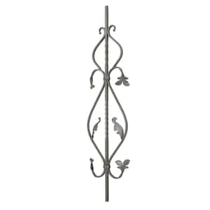 35-7/16 in. x 9-1/4 in. x 1/2 in. Wrought Iron Square Bar Leaf Scrolls Dual Twist Forged Raw Picket