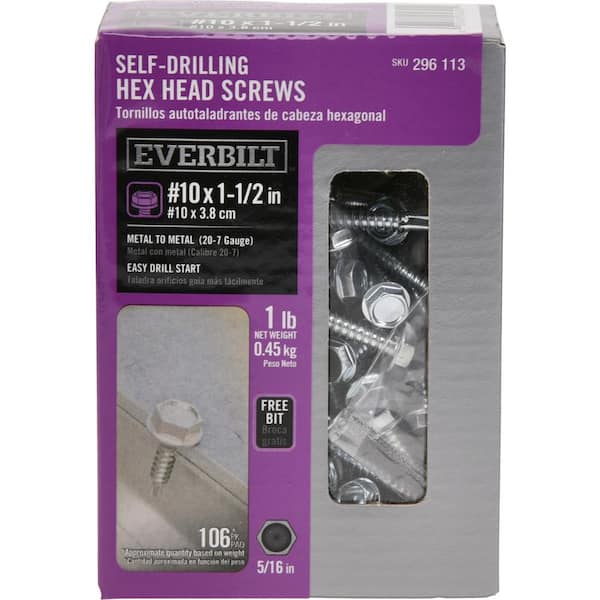 Everbilt #10 1-1/2 in. External Hex Flange Hex-Head Self-Drilling Screw 1 lb.-Box (106-Piece)