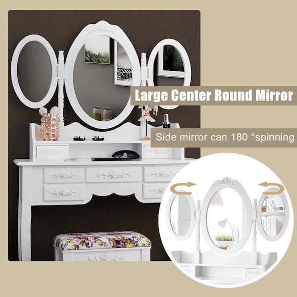 Gymax Vanity Makeup Set with 7-Drawer Tri-Folding Mirror