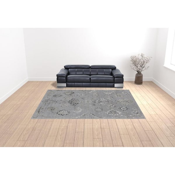 10 ft. x 13 ft. Black and Silver Floral Area Rug