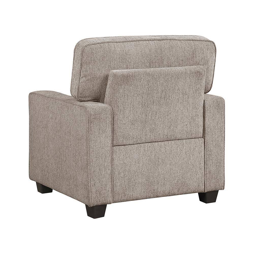 Back three-quarter view of the Lazzara Zander Taupe Chenille Upholstery Arm Chair