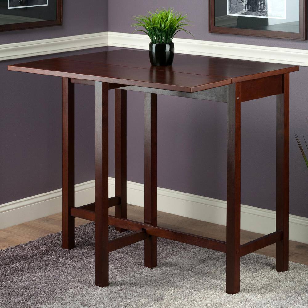 Antique Walnut Extendable Bar-Height Dining Table with Leaf
