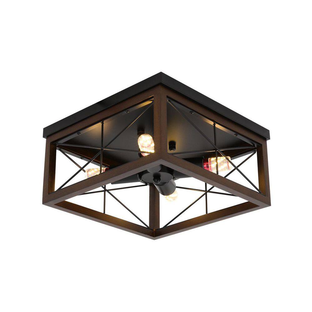 12.59 in. 4-Light Industrial Style Black and Brown Square Semi-Flush Mount Ceiling Light with No Bulbs Included price history on PriceWatchPro