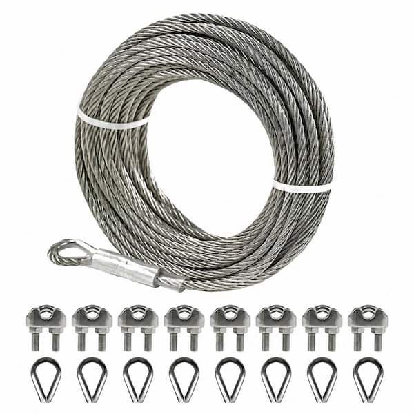 1/4 in. Stainless Steel Cable Kit 25 ft. Wire Rope 7 x 19 Strands with Clamps Thimbles for Zipline Deck Railings