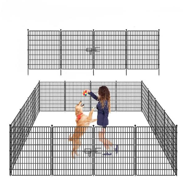 32in Metal Garden Fence with Gate, 15 Panels, 36ft Long, Rustproof Animal Barrier