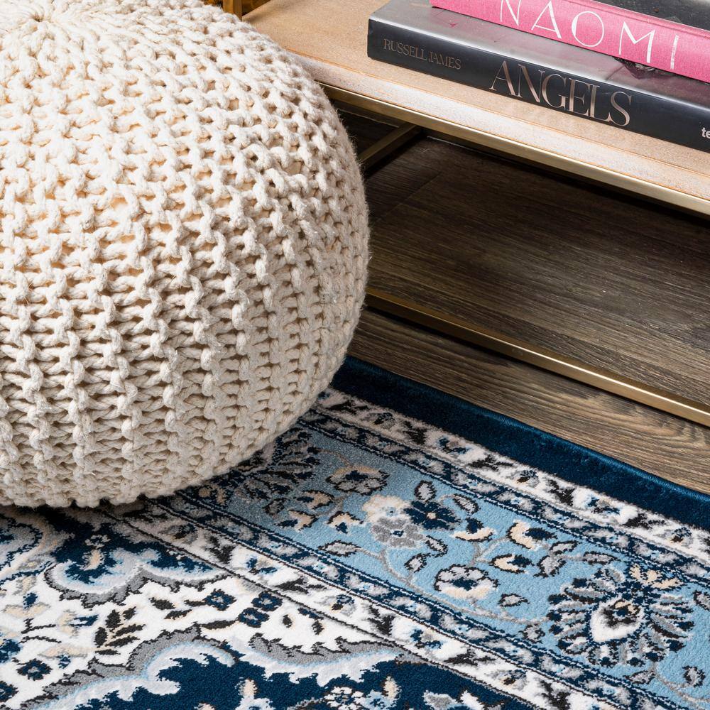 Navy and Blue Synthetic Medallion Runner Rug, 2' x 8'
