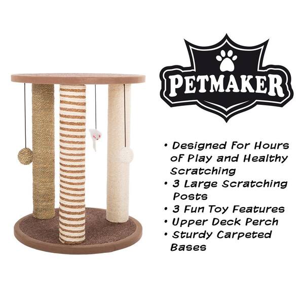 Petmaker Tan and Cream 3 Pole Cat Scratching Post with Perch