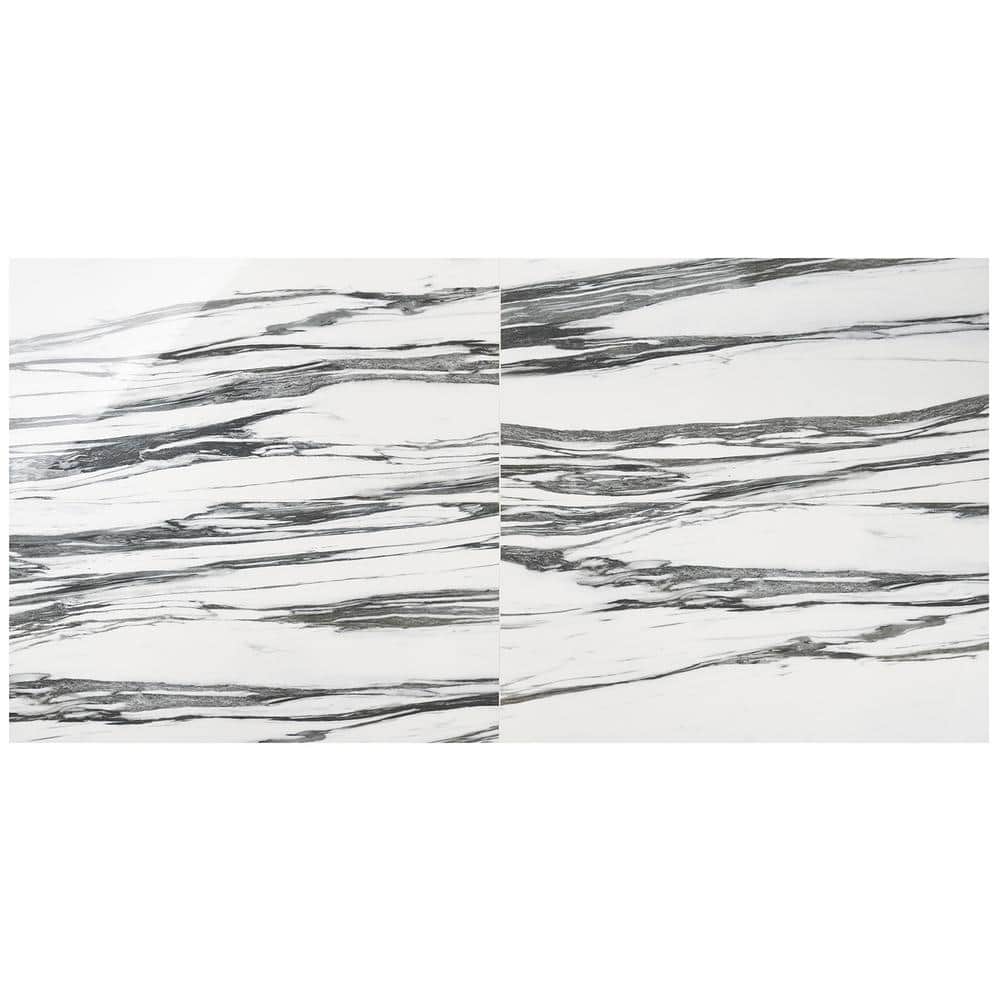 Ink Collection 24x48 Polished Black & White Marble Look Porcelain Tile