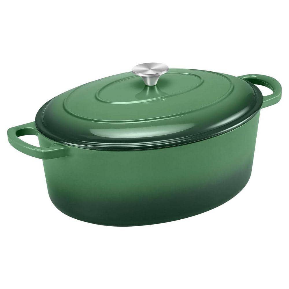 UUDULY 7 qt. Oval Enameled Cast Iron Dutch Oven in Basil Green