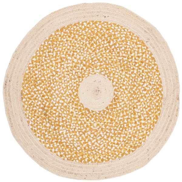 Cape Cod Gold/Natural Doormat 3 ft. x 3 ft. Braided Round Area Rug