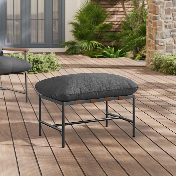 Boucle Ottoman チャコールグレー 2way MODWAY Raya Metal Outdoor Patio Boucle Ottoman with Charcoal Gray