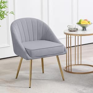 Modern Grey Brushed Velvet Upholstered Accent Arm Chair with Gold Metal Legs