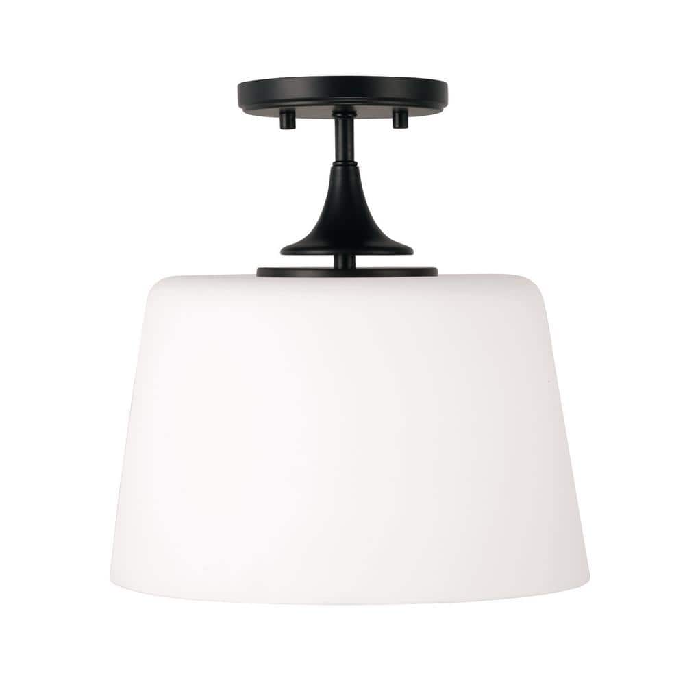 Presley 12 in. 1-Light Matte Black Transitional Semi Flush Mount With Soft White Glass Shade and No Bulbs Included price history on PriceWatchPro