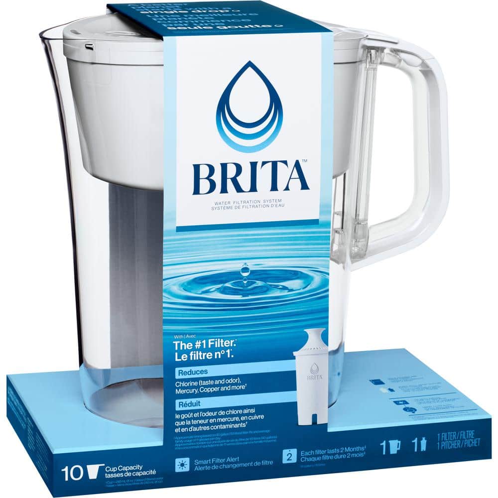 Brita 10-Cup White Plastic Water Filter Pitcher with Charcoal Filter
