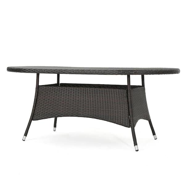 69 in. W Brown Multi Oval Wicker Outdoor Dining Table