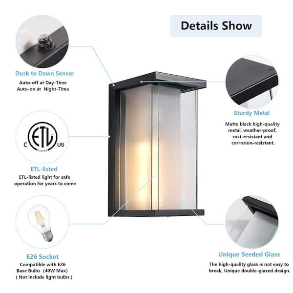 Maxax Montpelier 1-Light Black Hardwired 12.6 in. H Outdoor Sconce