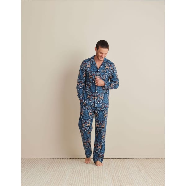 Company Cotton Family Flannel Sleep And Access Men's Medium Navy Multi Pajama Set